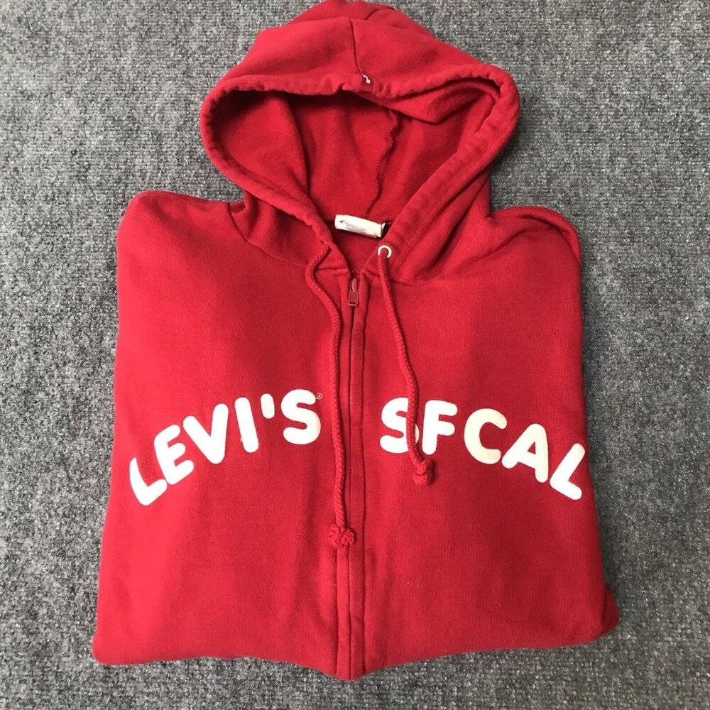 Vtg Y2k Levi's Red Tab Hoodie Mens X-Large Full Zip Spellout Sweatshirt Grunge